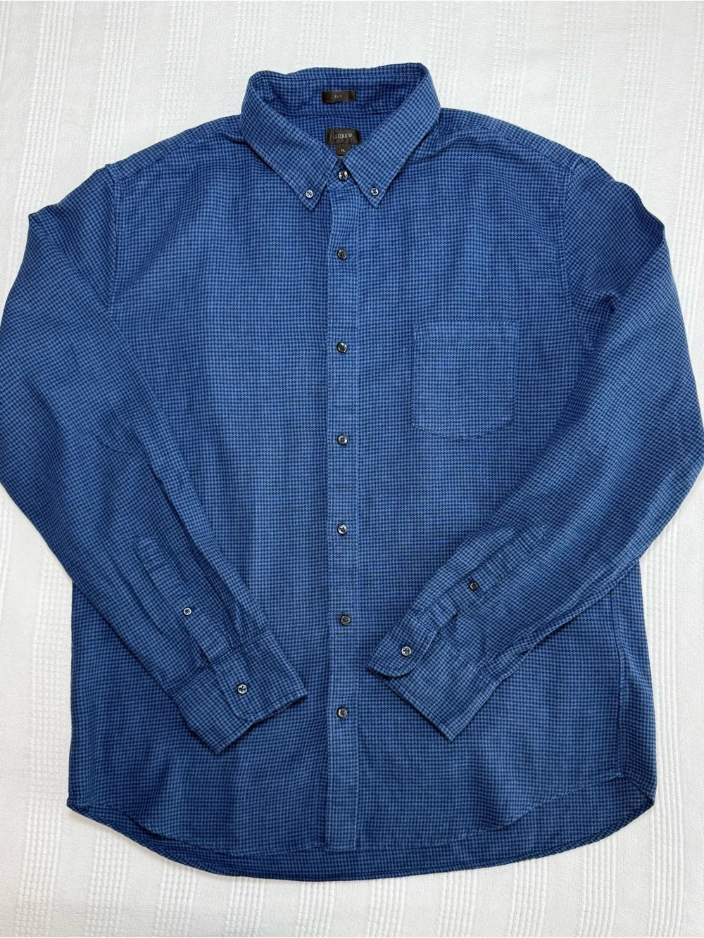 J.Crew Men's Slim Fit Linen Cotton Blend Houndstooth Shirt Blue Long Sleeve XL